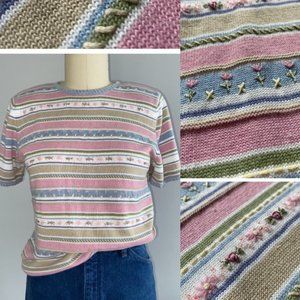 Vintage 1980's Hand Embroidered Crewneck Sweater